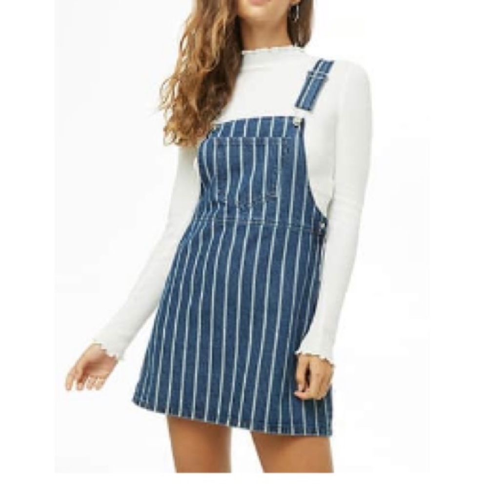 Striped Denim Overall Mini Dress